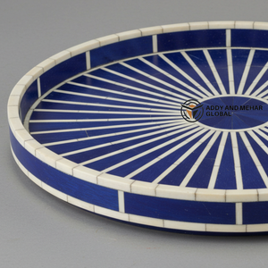 El proveedor indio ofrece bandeja redonda con incrustaciones de hueso azul y blanco hecha a mano, Plato decorativo para servir y decoración del hogar - Product Image 3
