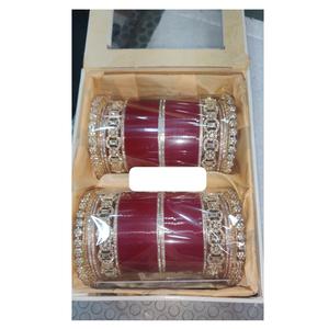 Premium Quality Fashion <b>Bracelets</b> & Bangles <b>Red</b> and White Bridal Chura Set Elegant Bangles for Indian Weddings from India - Product Image 1