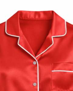 Conjunto de Pijama de Seda Satén Rojo Brillante para Mujer, Fabricante, Botones, Manga Larga, Ropa de Dormir de Lujo, Suave y Lisa, Ropa de Estar por Casa - Product Image 4