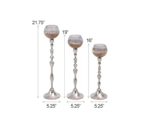 Ensemble de 3 grands bougeoirs chauffe-plat bougeoirs de table en verre argenté bougeoir en verre pilier pour mariage - Product Image 1