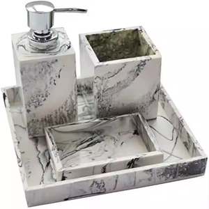 Ensemble de salle de bain en résine de luxe accessoires de vanité modernes porte-savon porte-brosse à dents plateau à gobelet concepteur élégant décor fait main - Product Image 5