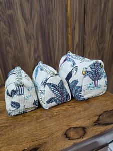 Set 3 Vintage Off-White acolchado algodón ecológico para bolsos cierre de cremallera estuche de maquillaje grande resistente al agua-Envío Gratis - Product Image 4