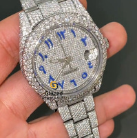 Montre mécanique analogique en acier inoxydable pour homme, style hip-hop, idéale pour les soirées, avec diamants Moissanite taille brillant améliorée, au design élégant