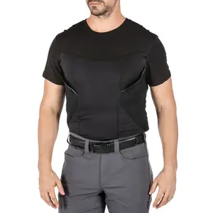 Kaus sarung pakai tersembunyi taktis pria, kaus pemegang kantong senapan keselamatan kompresi Bawah Pria spandeks