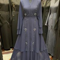Abaya de Dubaï Magnifique Noire Broderie Main Kaftan Traditionnel Vêtement Islamique pour Femme