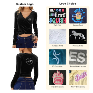 Camiseta de Mezclilla de Invierno con Bordado Personalizado, Cuello Redondo, Unisex, Mangas Largas, Tejido Transpirable, Estilo Urbano - Product Image 3