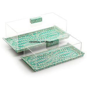 Plateau de service Rectangle en bois avec couvercle en acrylique Vente chaude Plateau de chocolat en bois nacré de table de luxe - Product Image 1