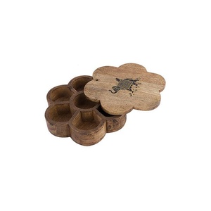 Boîte de rangement de bureau en bois d'acacia avec poignée en acier inoxydable Récipient à épices d'assaisonnement de cuisine et fourchettes de service en métal - Product Image 3