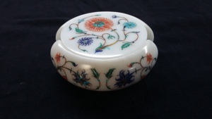Ensemble de dessous-de-verre en marbre indien authentique de luxe, fait à la main, incrustation florale en Pietra Dura, marbre blanc, décoration de table basse, cadeau - Product Image 2