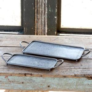 Ensemble antique de qualité supérieure de 2 plateaux de service galvanisés avec poignée plateau de service de forme et de taille personnalisées pour les fêtes - Product Image 1