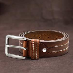 Cinturón de Cuero Genuino para Hombre, Hebilla de Aleación, Doble Costura, Estilo Clásico, Negro y Marrón, Casual, Duradero, 3.5CM de Ancho - Product Image 3