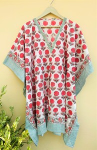 Albornoz estampado de bloques de algodón para mujer Maxi Kaftan ropa de dormir con cuello en V cubierta de playa corta Kimono Bikini - Product Image 5