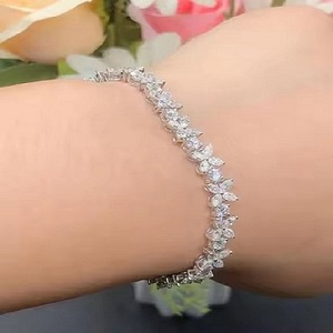 Four-Petal Flower Moissanite Tennis Bracelet 7.50tcw Marquise Cut 925 Sterling Silver <b>Simulated</b> Moissanite Bracelets Bangles - Product Image 3