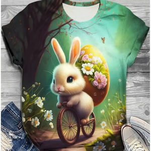 Verano Pascua mujeres divertido conejo 3D estampado camisetas Streetwear Casual moda manga corta Camiseta cuello redondo camisetas Tops ropa - Product Image 2