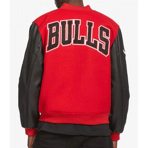 Men's Classic <b>Retro</b> College Varsity Bomber <b>Jacket</b> Multicolor Winter Lightweight Wool Genuine <b>Leather</b> Stand Collar Vintage Style - Product Image 2