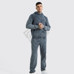 Chándal de invierno de 100% algodón ecológico de alta calidad para hombre, patrón sólido de lavado ácido de talla grande, fabricación OEM para venta al por mayor - Product Image 2