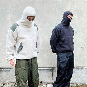 Wholesale Fluffy Fleece Color Block <b>Hoodie</b> Custom Pocket Heavyweight Winter Thick Warm Solid <b>Sherpa</b> Ninja <b>Hoodie</b> - Product Image 3