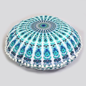 Beautiful Living Room <b>Sofa</b> Decor Round Cushion <b>Cover</b> Mandala Ethnic Cushion Cotton <b>Cover</b> 32" Pom Pom By Indian Consigners - Product Image 6