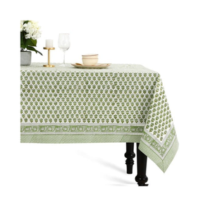 Green Floral Soft Stylish GOTS Certified Woven Embroidered Disposable Oilproof Waterproof <b>Tablecloth</b> 60x84 Inches Trendy Elegant - Product Image 5