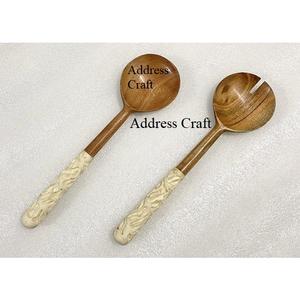 Ensemble de couverts à salade écologiques de style nordique, forme organique unique, cuillère à salade en noyer et acacia, ustensiles de cuisine, cuillère de service - Product Image 5