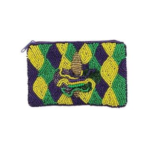Bolso de mano con cuentas para el Mardi Gras, con patrón de Fleur de Lis, cierre de cremallera, bolso de fiesta para mujer, estilo bohemio, diseño geométrico - Product Image 1