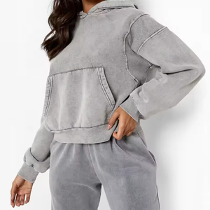 Vente en gros de sweats à capuche vintage personnalisés en coton éponge française sweats à capuche populaires délavés à l'acide pour femmes - Product Image 4