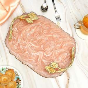 Plateau de service en résine marbrée décoratif personnalisé de luxe Plateaux de rangement pour salle de bain d'hôtel faits à la main - Product Image 5