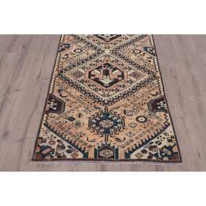 Alfombra Turca, Alfombra Vintage de 3.2x8.6 pies, Alfombra Marroquí de Lana Azul Marrón - Product Image 2