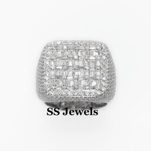 Bague personnalisée pour homme en argent 925 plaqué or blanc 10 carats Bague Rappeur Bustdown Pinky - Product Image 1