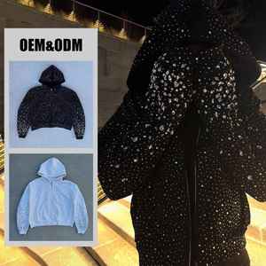 Handmade Custom Rhinestone Hoodie with Digital Printing Stonewashed Finish Soft Cotton Oversized for Winter Party Casual Wear - Product Image 5