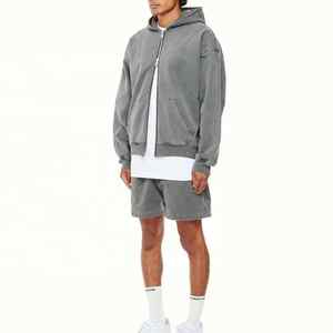 High Quality Custom Blank Washed Hoodie Vintage Double Zipper Drop Shoulder Acid Washed Zip up <b>Hoodies</b> for Men - Product Image 2