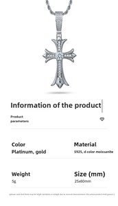 Collana con Ciondolo a Croce in Argento Sterling 925, Tendenza Hip Hop, 25 * 60mm, Diamante Moissanite VVS - Regalo di Compleanno per Uomo e Donna - Product Image 2