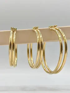 Pendientes de aro redondos brillantes grandes de oro amarillo sólido de 18 quilates para mujer, accesorios de moda, joyería personalizada - Product Image 3