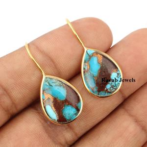 Dernières boucles d'oreilles fines en argent sterling 925 plaqué or naturel lave turquoise cuivre pierre précieuse femmes filles cerceau design - Product Image 2