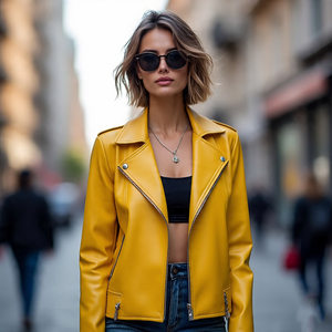 Chaqueta de motocicleta de alta calidad para mujer, abrigo de cuero de piel de vaca, moda informal para mujer, chaqueta y prendas de vestir exteriores de piel de oveja - Product Image 5