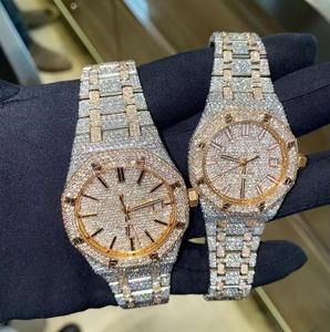 Premier Qualité 5mm Cas Montre D'affaires Surdimensionné 46mm Glacé Diamant Bling De Luxe En Acier Inoxydable Bande Verre pour Hip Hop Clubwear - Product Image 1