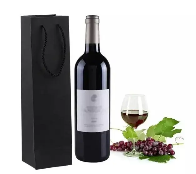 Customized Wholesale Logo Printing Eco-friendly Elegant Reusable Bottles Shipping Wine Kraft Paper Bags Gift Packaging