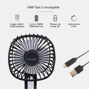 Coober Mini Foldable <b>Handheld</b> <b>Fan</b>, Black, with Light, USB Rechargeable (Niaros 300040002) - Product Image 4