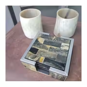 Posavasos de cuerno de búfalo hecho a mano, diseño moderno, Colección redonda rústica, hermoso posavasos de cuerno de artesanía creciente - Product Image 3