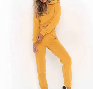 Ensemble de survêtement décontracté 2 pièces pour femme, couleur unie, printemps, écologique, léger, avec sweat à capuche et sweat-shirt personnalisables - Product Image 1