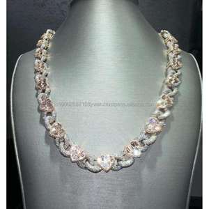 สร้อยคอเงินคิวบาพร้อมบาแกตต์และเพชรที่ปลูกในห้องปฏิบัติการทรงกลมเพื่อการรับรองสำหรับเสื้อแร็ปเปอร์แนวสตรีท - Product Image 1