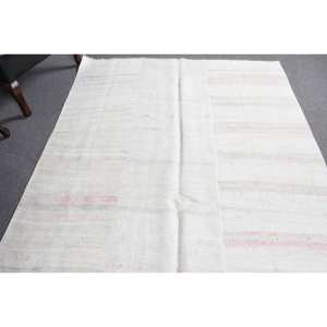 Tapis moderne en laine blanche de 5.2x8.9 pieds à rayures turques et patchwork pour les décorations de salon soutenu en latex - Product Image 4