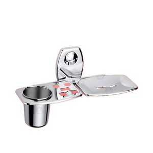 Jabonera de acero inoxidable blanco Sera con soporte para vaso, accesorio de baño montado en la pared para uso moderno en el hogar y el Hotel - Product Image 1