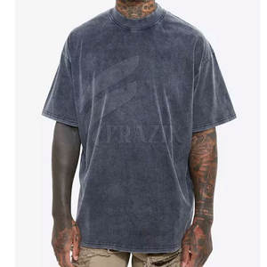 เสื้อยืดล้างกรดสำหรับผู้ชายเสื้อคอกลมแขนสั้นทรงหลวมดีไซน์ไหล่หินสีทึบออกแบบได้ตามต้องการ - Product Image 1