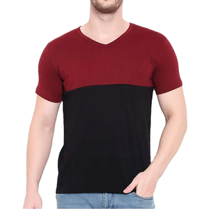 T-shirts pour hommes 100% coton à col en V, 2 combinaisons de couleurs, tissu jersey, couleurs personnalisées, t-shirt tendance streetwear, vêtements décontractés pour la maison - Product Image 3