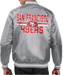 Blouson Bomber en Satin Style Universitaire, Boutons Brodés, Col Montant, Réversible, Style Aviateur Années 80 90, 49ers, Coupe-Vent, Respirant, Style Urbain - Product Image 5