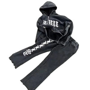 Conjunto de chándal con capucha y pantalones de chándal desgastados lavado con ácido, conjunto de chándal con cremallera y Sudadera con capucha, fabricante de ropa OEM - Product Image 6