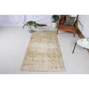 3.1x6.2 ft Vintage Accent Rug, <b>Brown</b> Green Turkish Moroccan <b>Wool</b> Rug - Product Image 1
