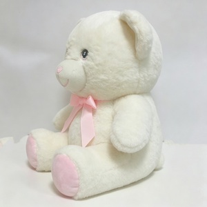 Oso de Peluche Blanco Personalizado con Lazo Rosa, Oso de Peluche Relleno de Algodón PP Suave, Color Rosa y Blanco, para Fiestas de Niñas - Product Image 4