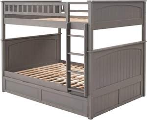 Lit superposé de style traditionnel en bois de pin massif avec gigogne gris brossé sans sommier. - Product Image 1